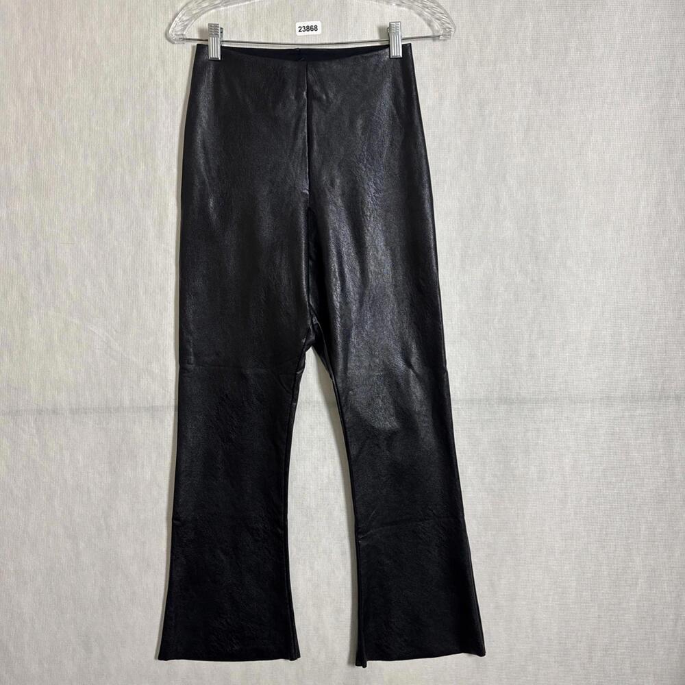 Commando Women's Size Large Black Faux Leather Pull On Cropped Flare Pant